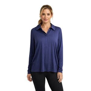 BELYN KEY Women's Long Sleeve Athletic Golf Polo Shirt Blue Size Large
